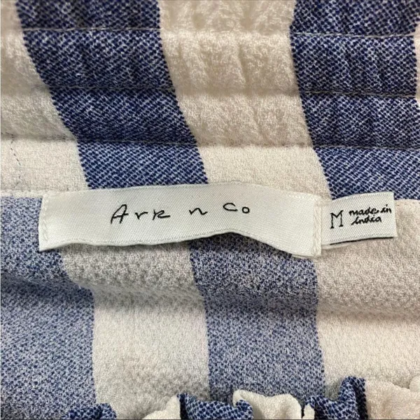 Ark & Co Womens Blue//White Striped Off Shoulder Smocked Maxi Dress Medium - Image 7