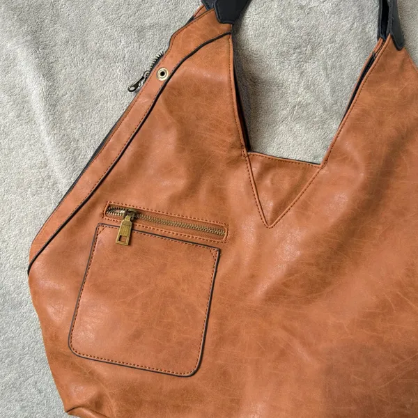 Reversible Vegan Leather Hobo Bag Black Brown Colorblock Slouchy Minimalist BOHO - Image 15