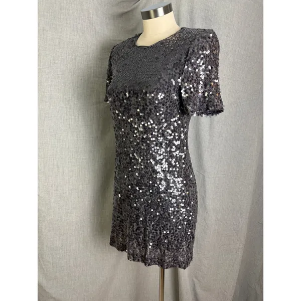 Silver‎ Gray Sequin Short Sleeve Mini Dress Charles Henry XS Party Date - Image 6