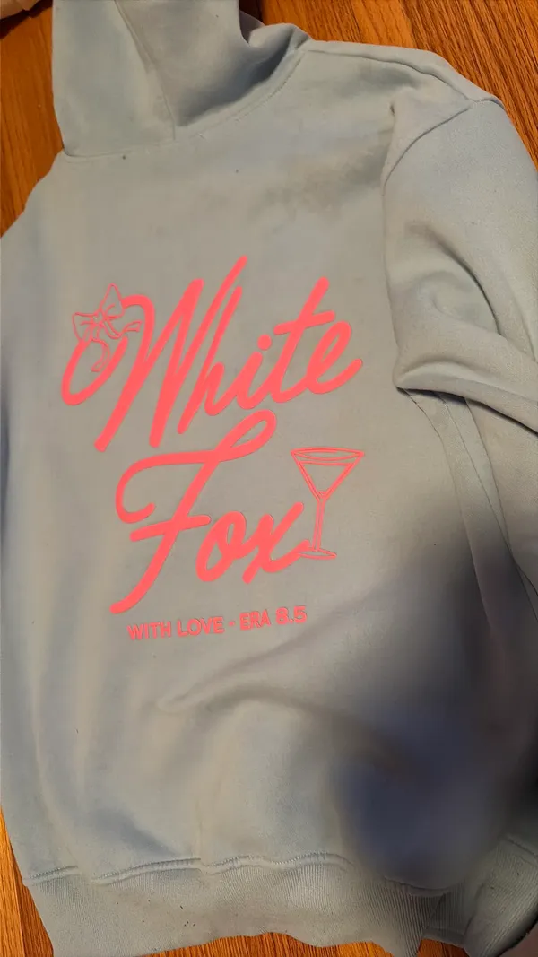 white fox with fox with love blue and pink sweat shirt - Image 4