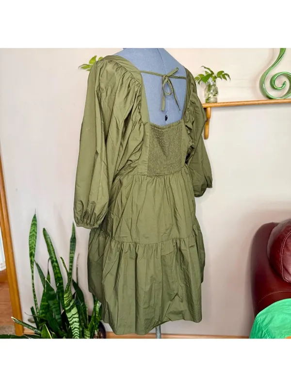 a new day Tie Back Olive Green Dress with Puff Sleeves Women’s Size XXL NWT - Image 4