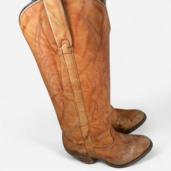 Miss Capezio Vintage 70s Leather Western Tall Knee High Cowgirl Boots - Image 4