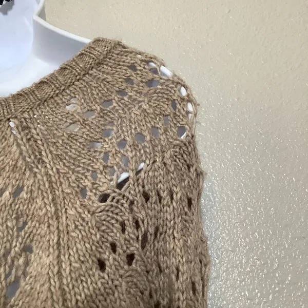 American Eagle Tan Sweater Large Wool Blend Open Knit Autumn Fall Earthy Neutral - Image 6
