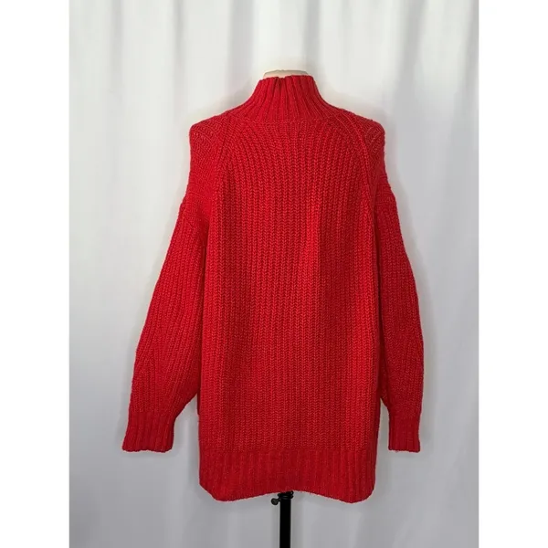 Anthropologie MAEVE Solid Red Shaker Knit Sweater Mockneck Pullover Fleck Medium - Image 8