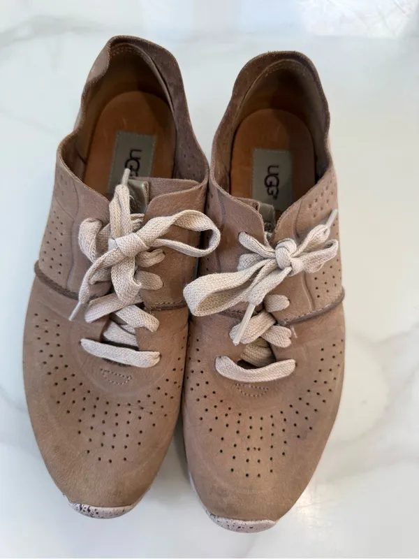 UGG Women's Suede Perforated Lace-Up Sneaker - Taupe - Image 6