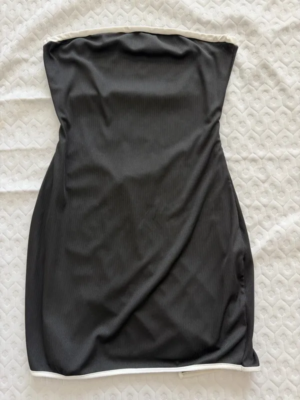 Strapless Black & White Trim Mini Dress Size M - Image 2