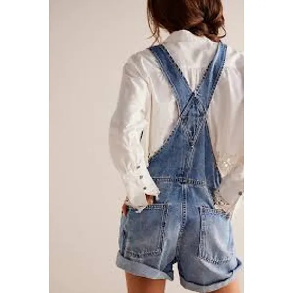 We The Free FREE PEOPLE Ziggy Denim Overalls Shortalls Size Medium M Shorts - Image 2