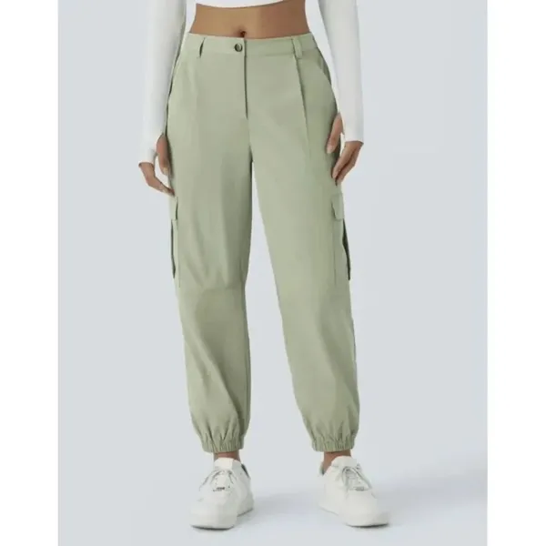 Halara Green Cargo Jogger Cotton Twill Elastic Cuffs Pockets Pants Large - Image 8