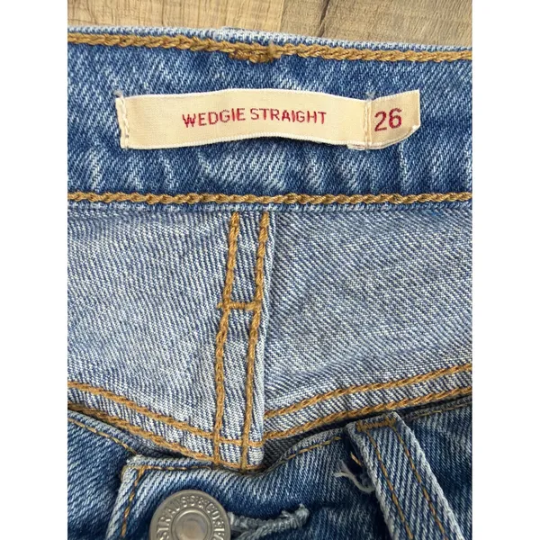 Levis Premium Wedgie Straight Jeans Womens 26 Blue High Rise Button Fly Denim - Image 5