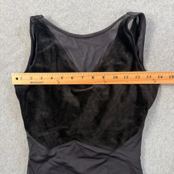 Mirella Black Velvet Mesh Leotard Size Small Tank Dancewear High Neck Scoop Back - Image 3