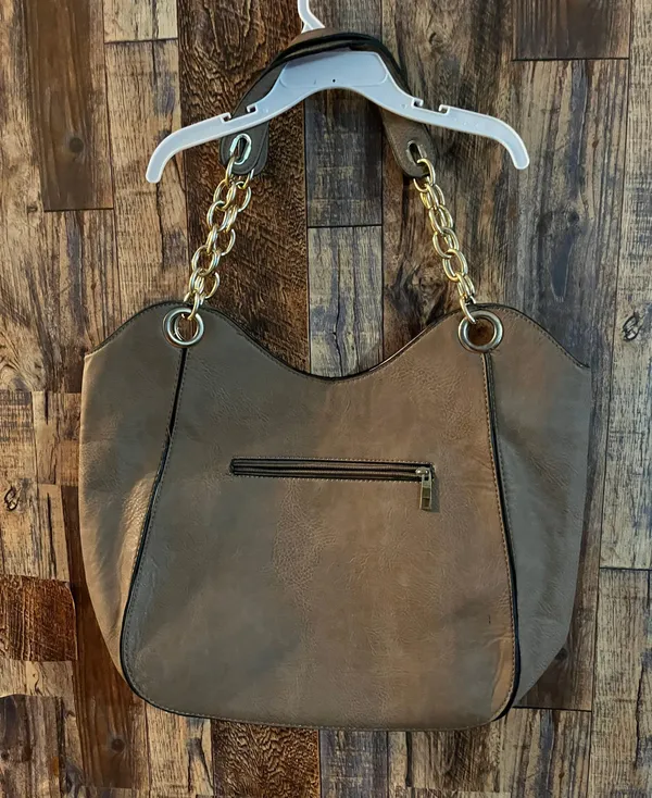 Taupe women's handbags with shoulder strap medium size 13 length x 16 wide faux leather - Image 5
