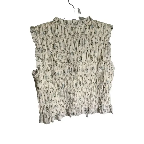 &Merci Sleeveless Smocked Top Dusty Blue Floral L NWT - Image 4
