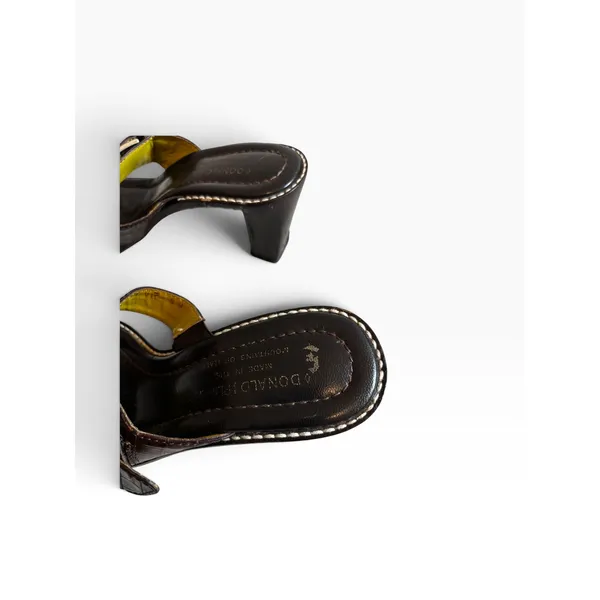 Donald J Pliner Vic Sandals 8M Brown Croc Embossed Leather Block Heel Italy - Image 3