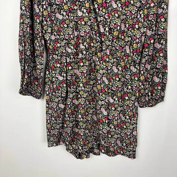Ann Taylor Loft Ditsy Dark Floral Black Long Balloon Sleeve Romper Size Medium - Image 3