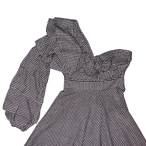 Boohoo Ruffle One-Shoulder Gingham Dress - Image 4