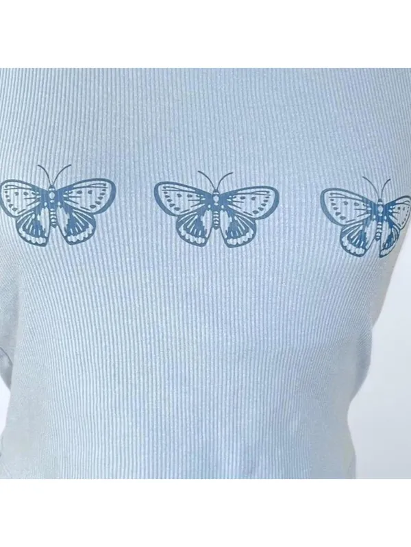 Vintage Y2K Victoria’s Secret Pink Blue Butterfly Tank Top Medium 🦋 - Image 2