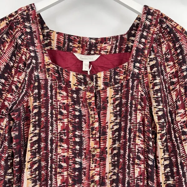 Garnet Hill Jardin Crepe Dress Firesmoke Stripe A-line 3/4 Sleeves‎ Size Small - Image 4