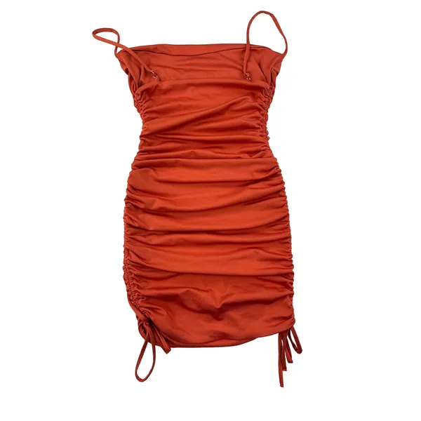 Oh Polly - Ain't So Basic Ruched Bodycon Mini Dress in Orange - Image 3
