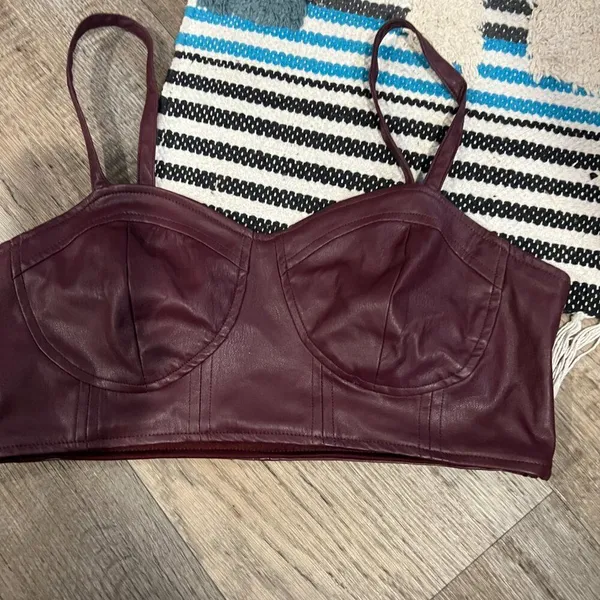 Future Collective Strappy Tiny Crop‎ Top Women's Size S Berry Faux Leather - Image 3