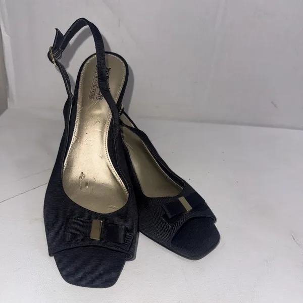 Coach & Four Black Classic Square Slingback Bow Minimalist Career Kitten Heels 9 - Image 15