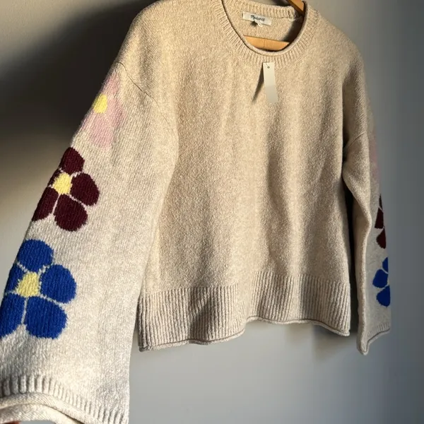 NEW Madewell Belmore Floral-Sleeve Pullover Sweater in Coziest Textured Yarn - Image 5