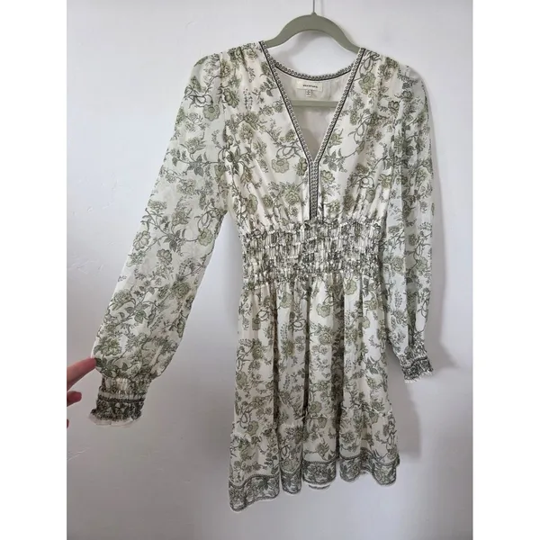 Max Studio Green Floral Dress Milkmaid Smock Flirty Vacation Travel Cottagecore - Image 9
