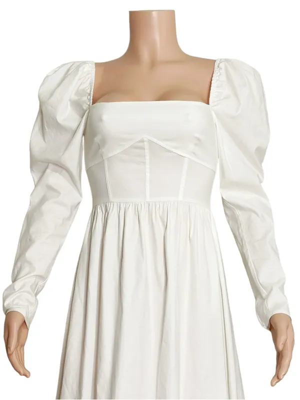 REFORMATION Luce Long Sleeves Cotton Poplin Midi Dress, White, 0 (US) - Image 4