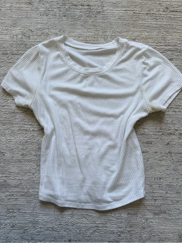SHEIN White Ribbed Short-Sleeve Crop Tee (Size XS) - Image 3