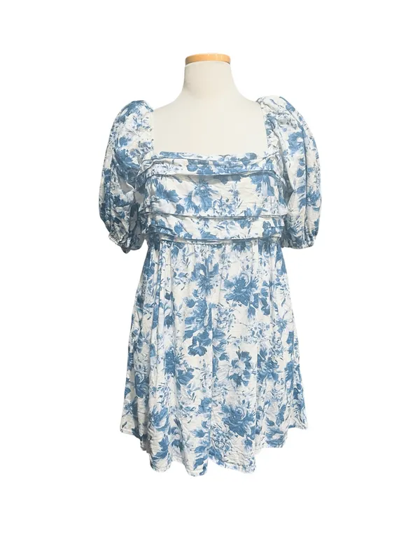 Abercrombie & Fitch Emerson Poplin Puff Sleeve Mini Dress S Blue/White Size XL - Image 4