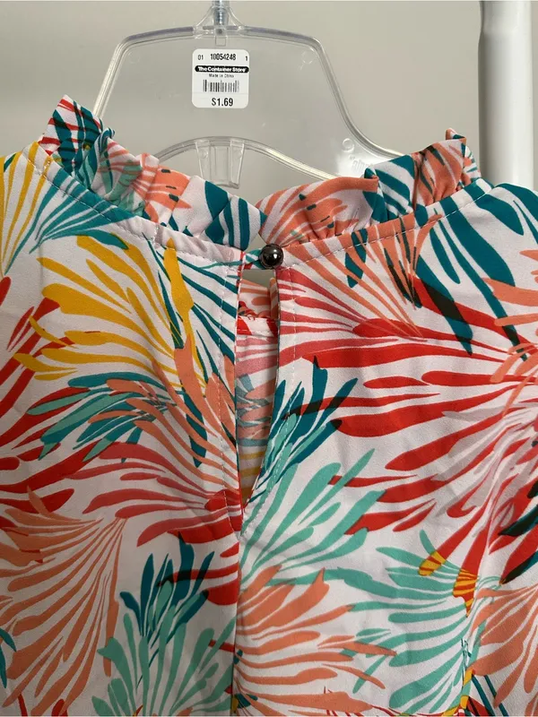 multicolor abstract ruffled shortsleeve mock neck blouse size large Multiple - Image 6