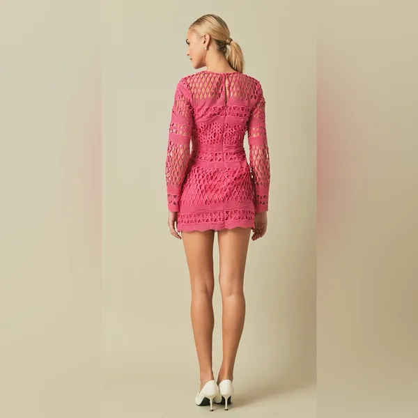 Anthropologie Endless Rose LONG SLEEVE CROCHET MINI‎ DRESS size large NWT - Image 3