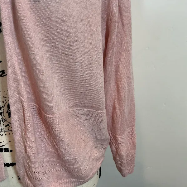 Nanette Lepore 100% Linen Cardigan Open Knit Lightweight Pink Sweater‎ Sz L - Image 3