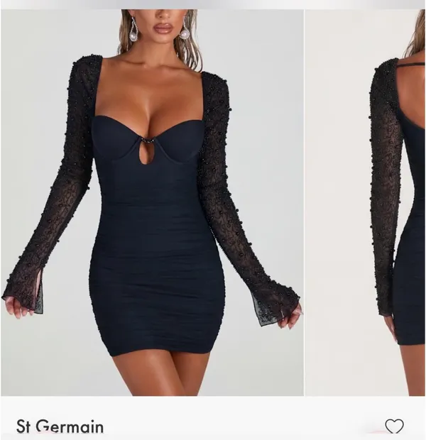 Oh Polly St. Germain Dress Black Embellished Long Sleeve Mini - Image 2