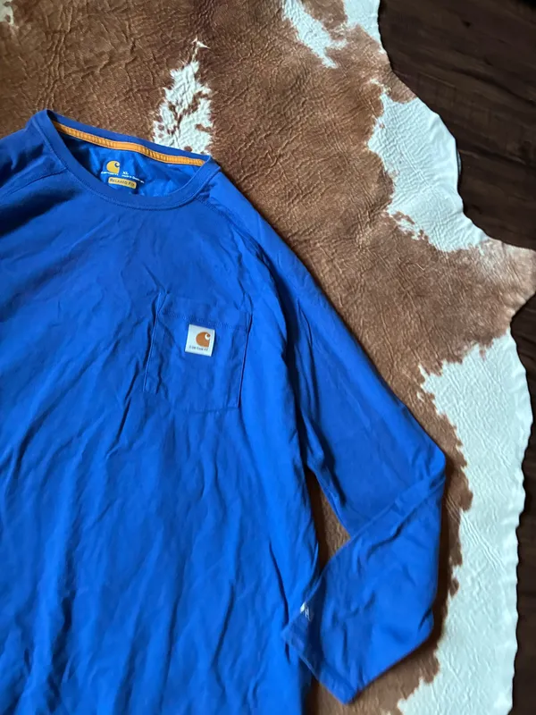 Men's long sleeve royal blue Carhartt size XL regular Cotton / poly blend - Image 2