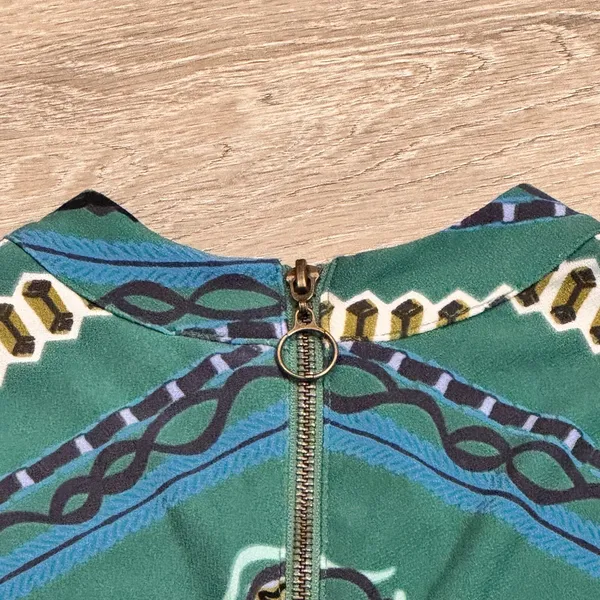 Free People Dress XS Green Stella Printed Mock Neck Long Sleeve‎ Boho Mini - Image 6