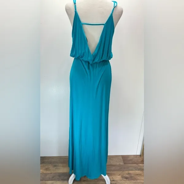 Turquoise Maxi Dress Knit Strappy Backless ModCloth by South Grand Size Medium - Image 10
