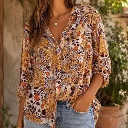 Pilcro Women Button Down Large Orange Floral Paisley Long Sleeve Boho Top - Image 2