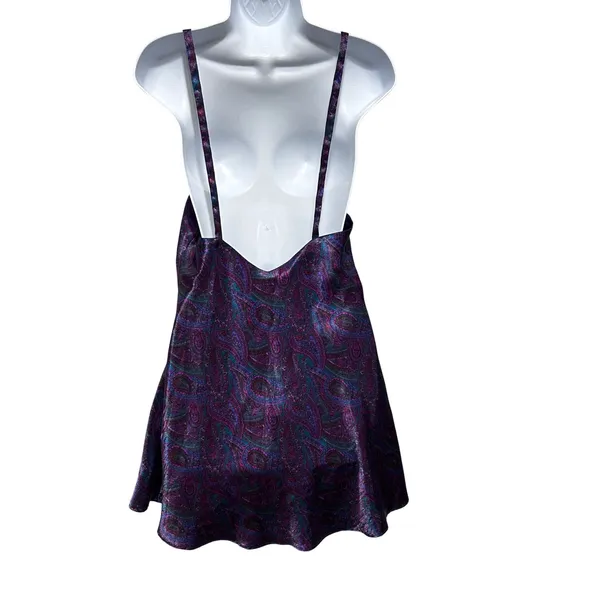 VTG Fredericks Of Hollywood Women‎ Satin Paisley Mini Slip Dress S Y2K Lingerie - Image 2