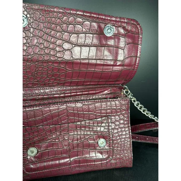 GUESS Handbag Shoulder Bag Y2K Purse Plum Alligator Skin‎ Style Silver Chain - Image 7