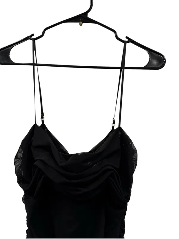 House of CB Fornarina Black Gathered Ruched Mesh Maxi Dress LG - Image 5