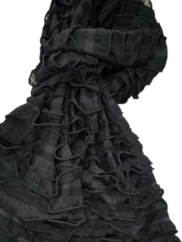 CHRISTOPHER & BANKS Textured Ruffle Scarf 11” x 72” Black EUC - Image 3
