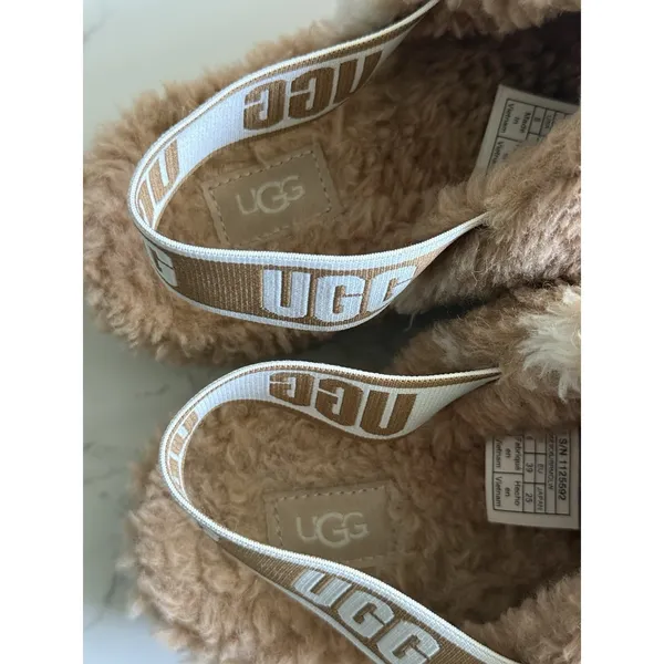 UGG Fluff Yeah Cow Print Shearling Slide Slippers Women's US 8 EU 39 Beige Tan - Image 6