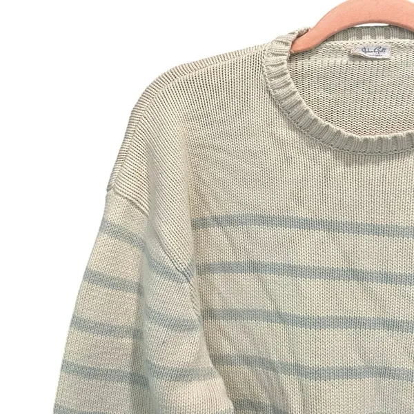 Brandi Melville Crew Neck Cotton Cream Blue Striped Cable Knit Sweater Preppy - Image 4