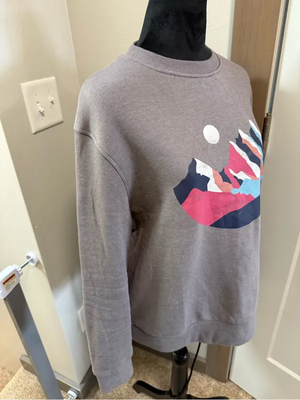 Mountain And Isles Grey Pullover Crewneck Sweatshirt‎ Mountains Outdoor Sunset L - Image 4