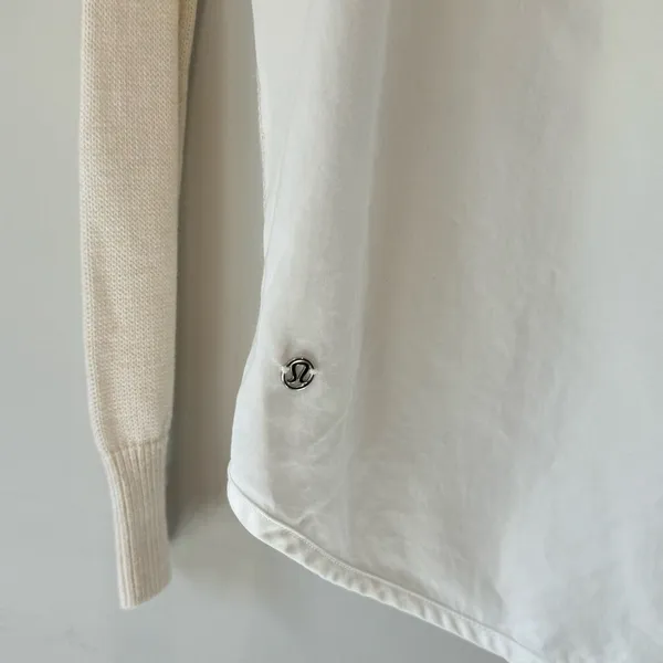 Lululemon Athletica Knit Button Down Cardigan Front & Blouse Back‎ Beige White - Image 9