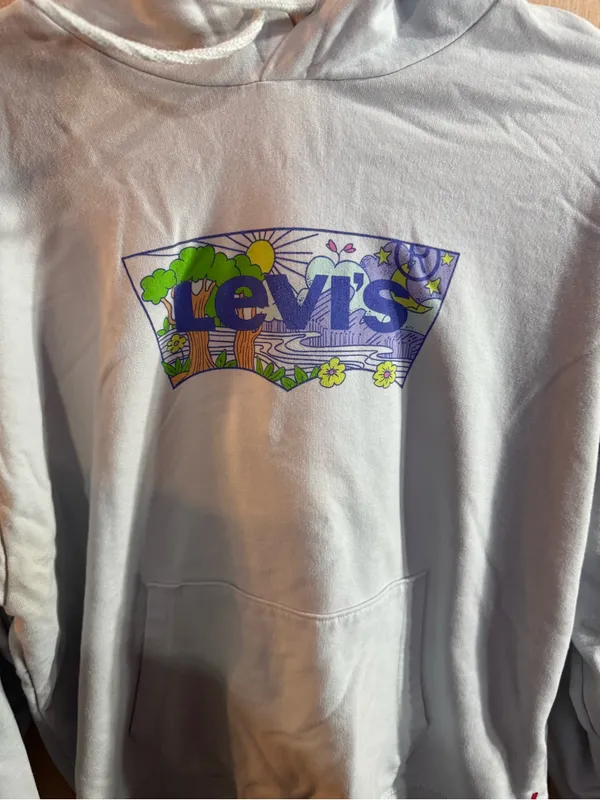 Women’s Levi's Light Blue Hoodie with Colorful Graphic Logo Size Large - Image 2