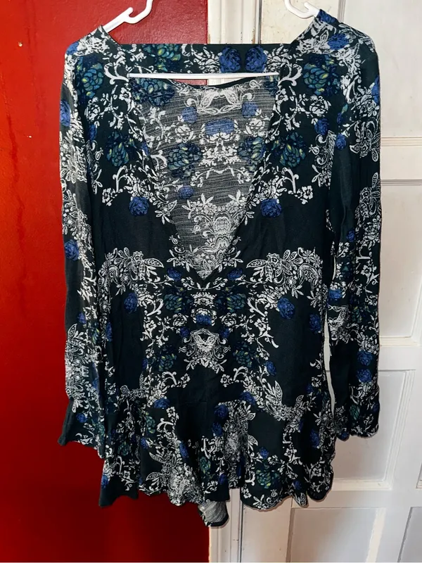 Free People "Smooth Talker" Tunic Swing Mini Dress Medium Boho Floral - Image 9