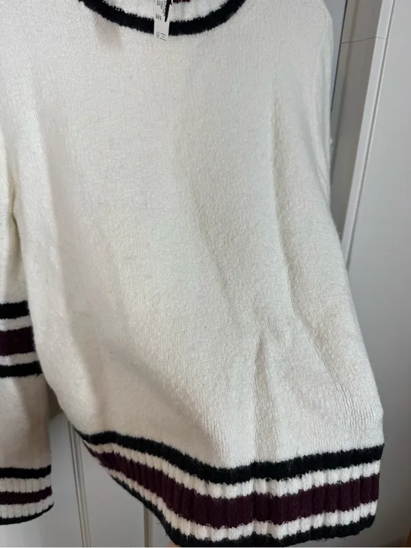 Madewell Ribbed-Trim Mockneck Sweater Jet Black Stripe size larg‎e cotton wool - Image 4