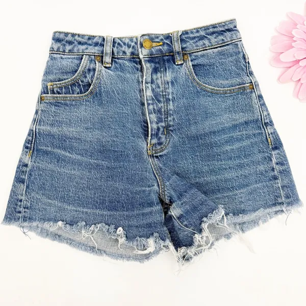 Rolla’s Original Short High Rise Cut Off Medium Juliet Wash Blue Denim Shorts - Image 2