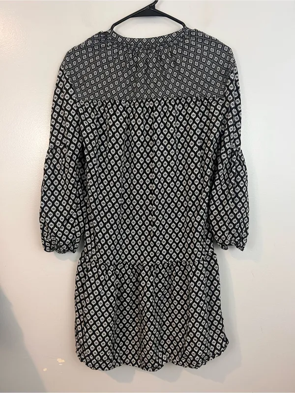 Joie Hagi Long Bishop Sleeve Ditzy Tile Print Black/White Drop BohoDress Size XS - Image 11